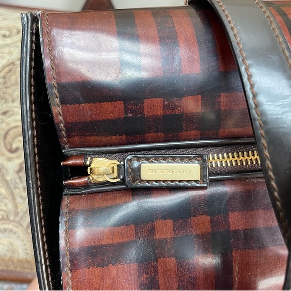VTG Rare Burberry Brown House Check Top Handle Structured Bag Authentic w/ COA - Picture 6 of 16
